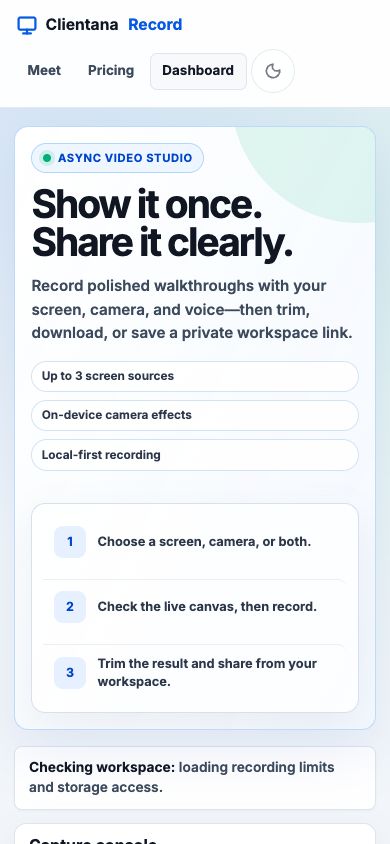 Clientana Record on a mobile-width screen